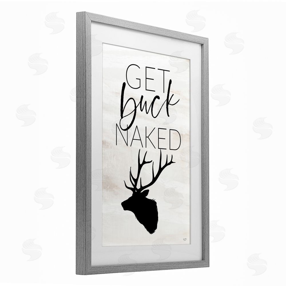 Lux + Me Designs Get Buck Naked Gray Framed Print Under Glass Wall Art