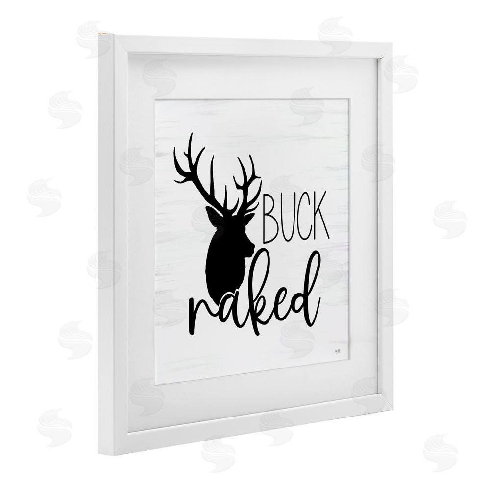 Lux + Me Designs Buck Naked Silhouette White Framed Print Under Glass Wall Art