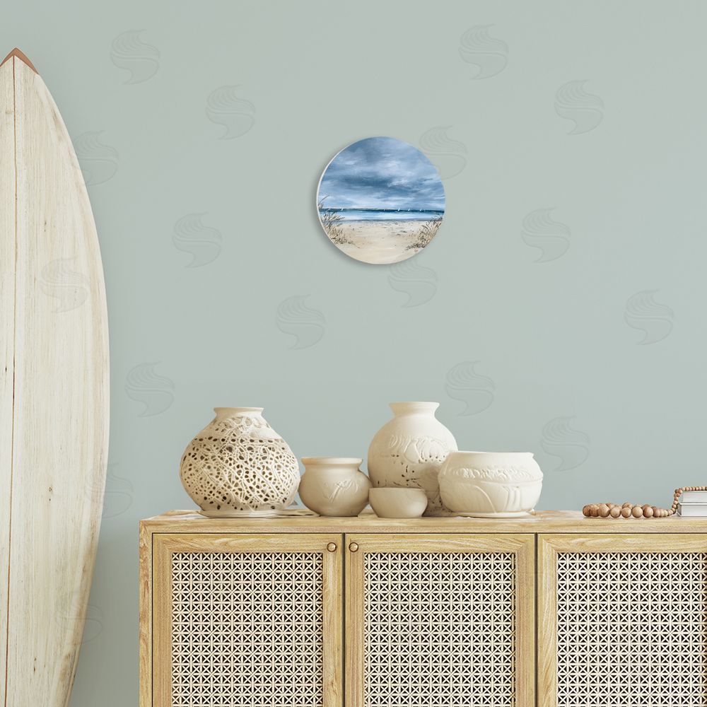 Georgie Harrison Sailboats in Distance Shore Circular Wall Plaque Art Print in Room