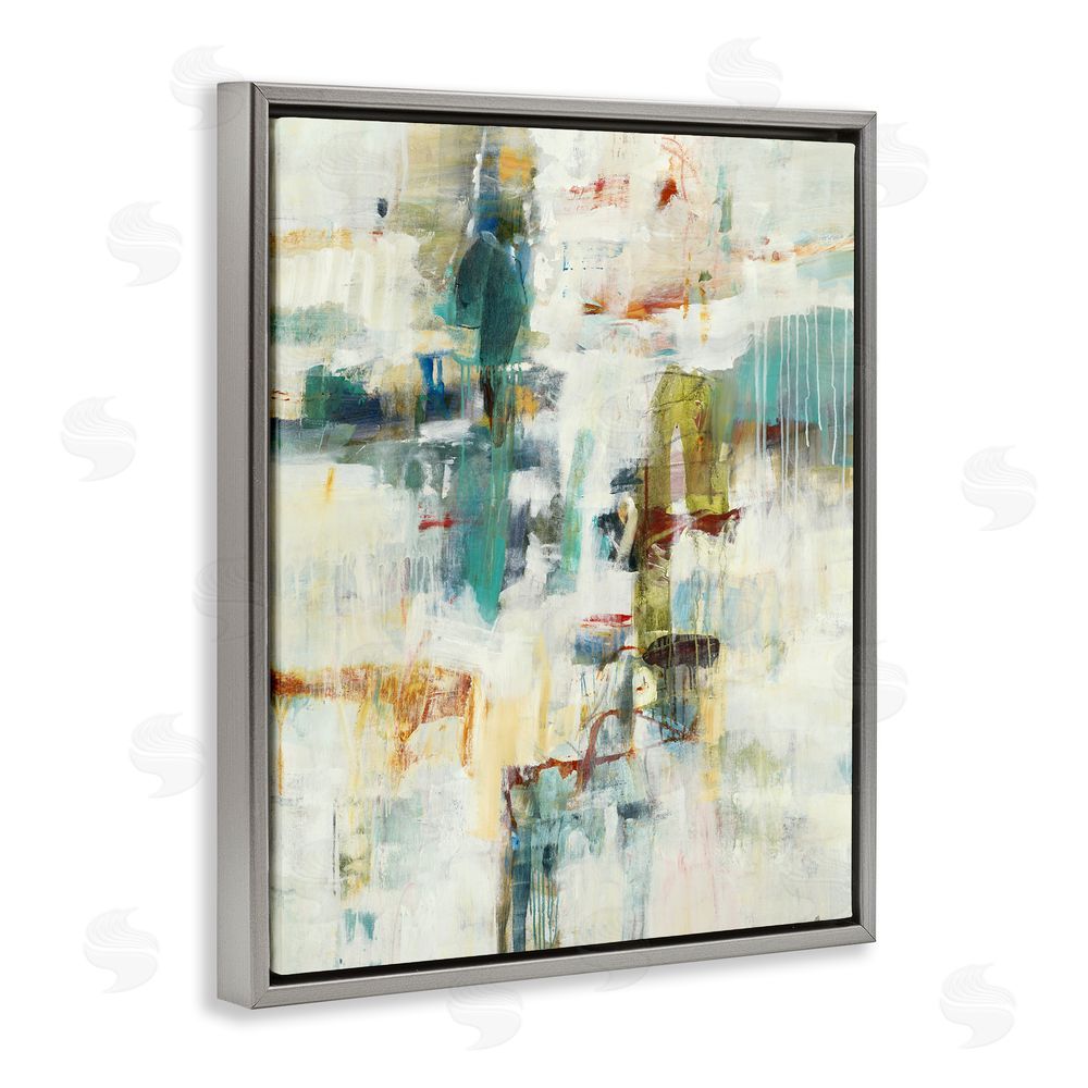 Lisa Ridgers Dynamic Paint Drips Gray Floating Frame Canvas Wall Art