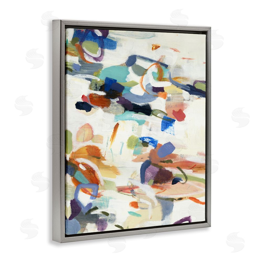 Lisa Ridgers Flowing Stippled Brushstrokes Gray Floating Frame Canvas Wall Art