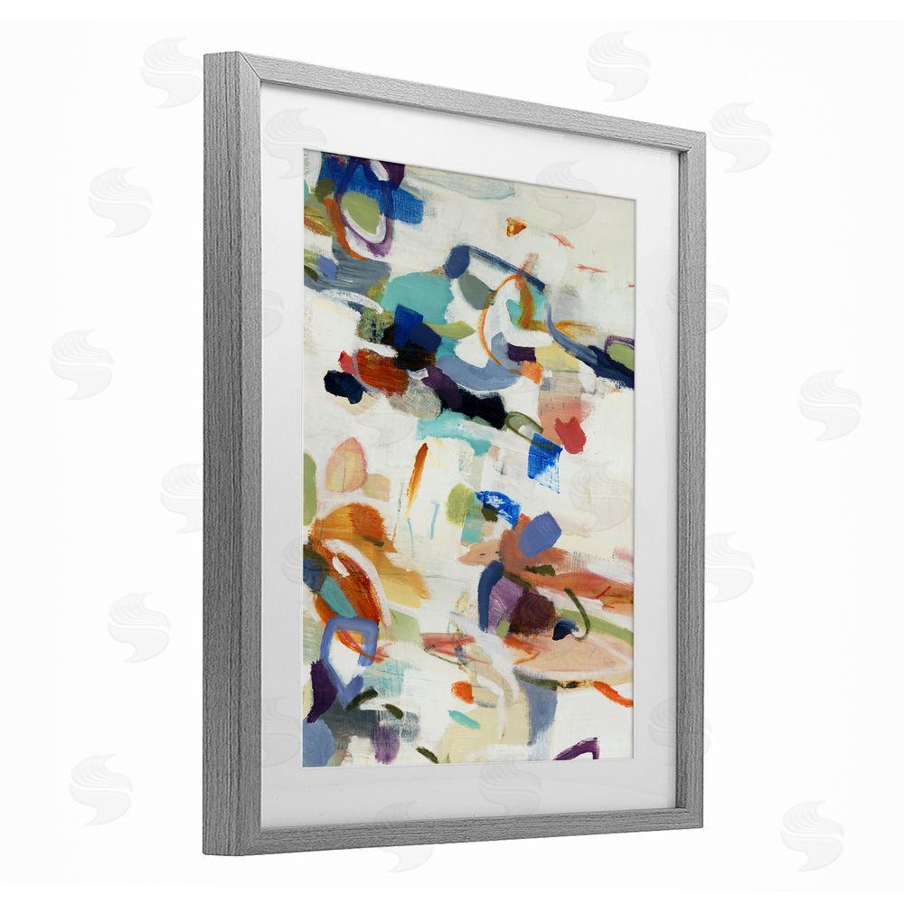 Lisa Ridgers Flowing Stippled Brushstrokes Gray Framed Print Under Glass with Mat Wall Art