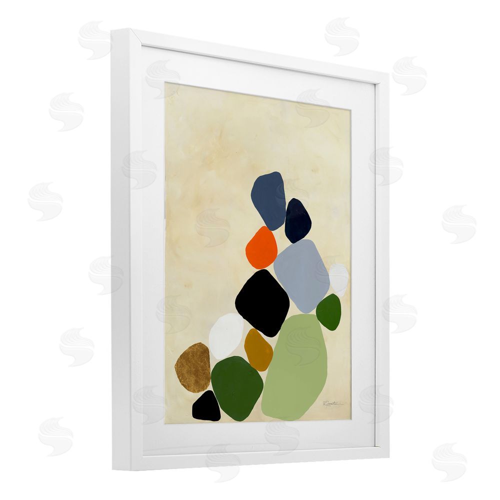 Ruth Fromstein Cluster of Minimal Pebbles White Framed Print Under Glass Wall Art