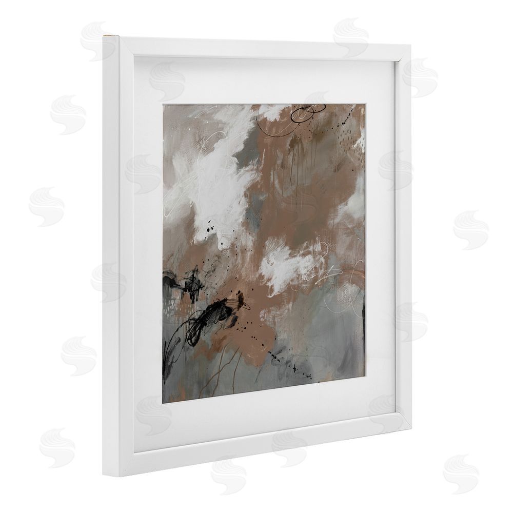 Ruth Fromstein Brown & Grey Brushwork White Framed Print Under Glass Wall Art