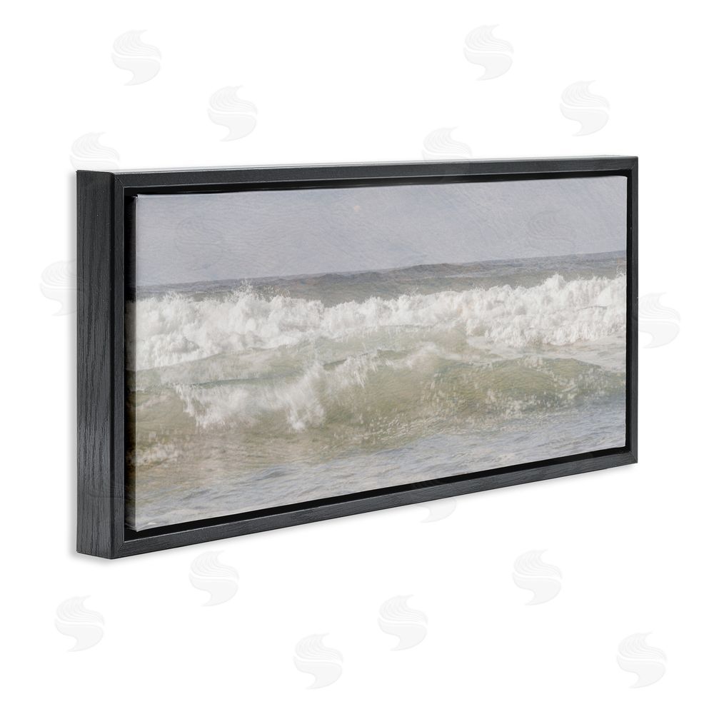 Melissa McClain Panoramic Breaking Waves Black Floating Frame Canvas Wall Art Print