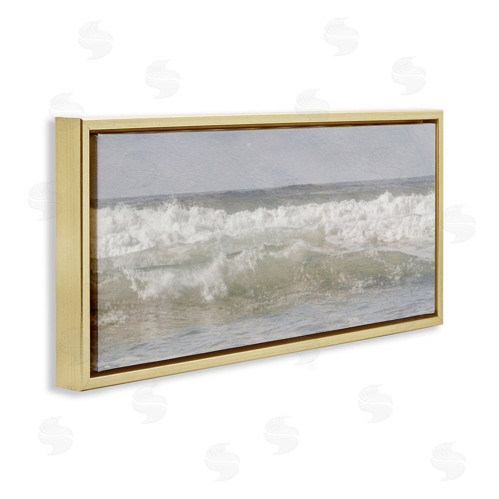 Melissa McClain Panoramic Breaking Waves Gold Floating Frame Canvas Wall Art Print