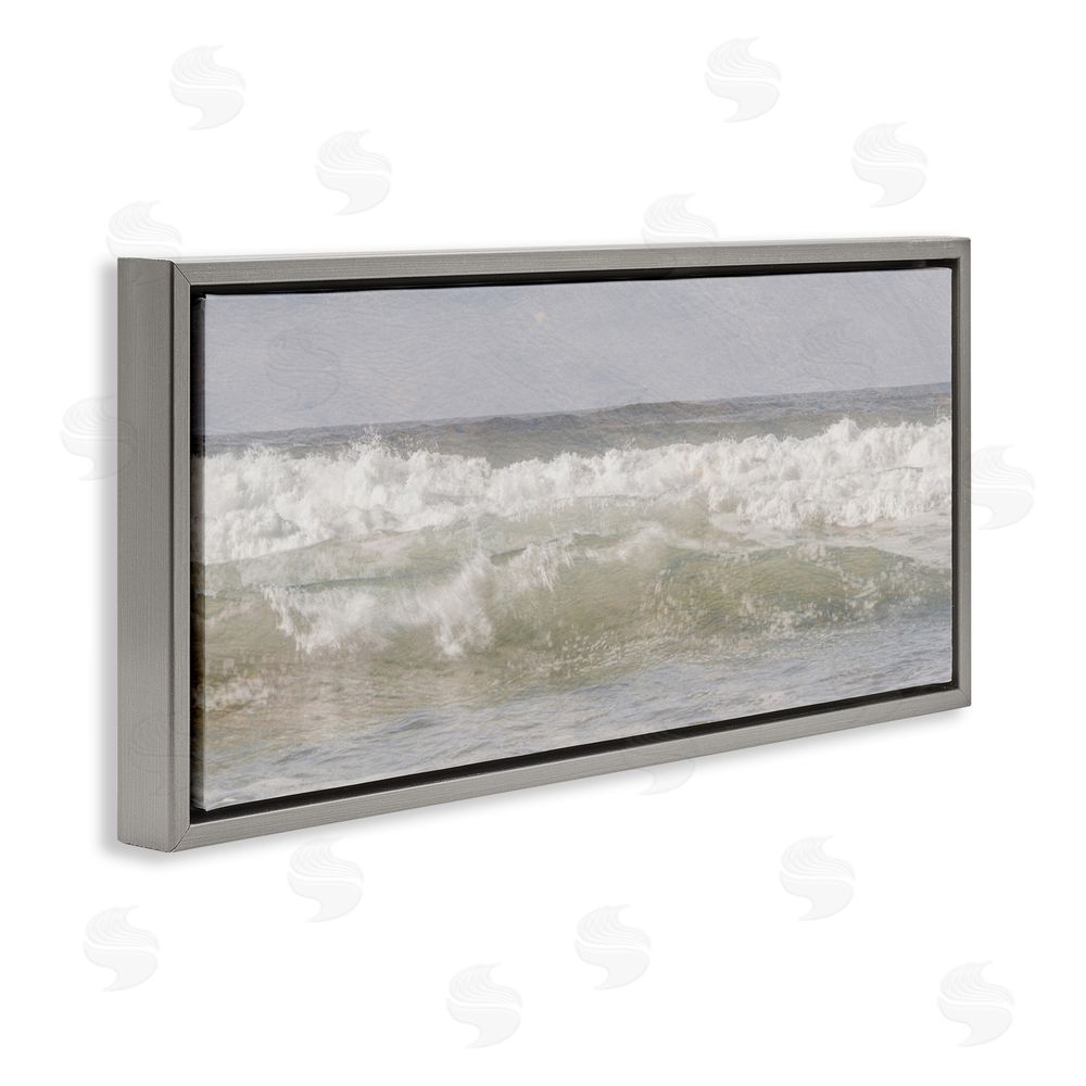 Melissa McClain Panoramic Breaking Waves Gray Floating Frame Canvas Wall Art Print