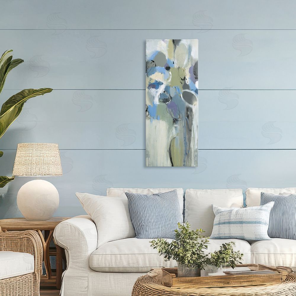 Lisa Ridgers Beige & Blue Abstraction Stretched Canvas Wall Art in Room