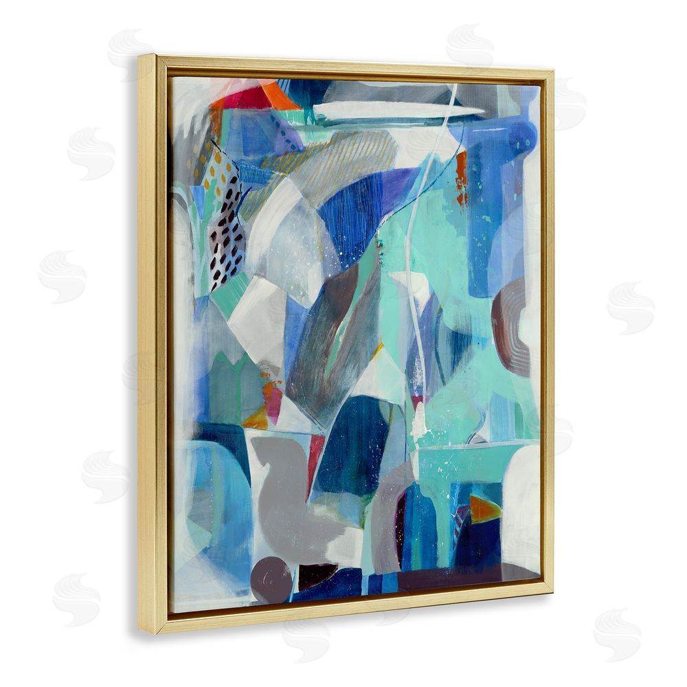 Jill Martin Complex Blue Layers Gold Floating Frame Canvas Wall Art Print