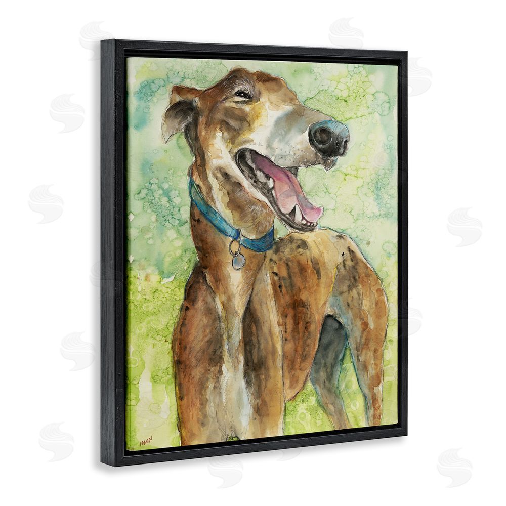 Patti Mann Greyhound Smile Watercolor Black Floating Frame Canvas Wall Art