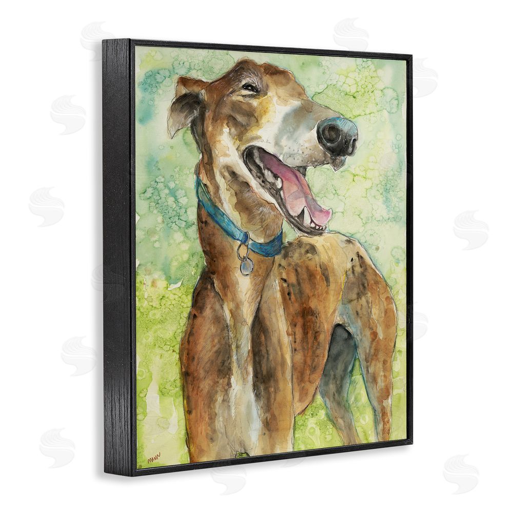 Patti Mann Greyhound Smile Watercolor Blacked Framed Giclee Wall Art Print