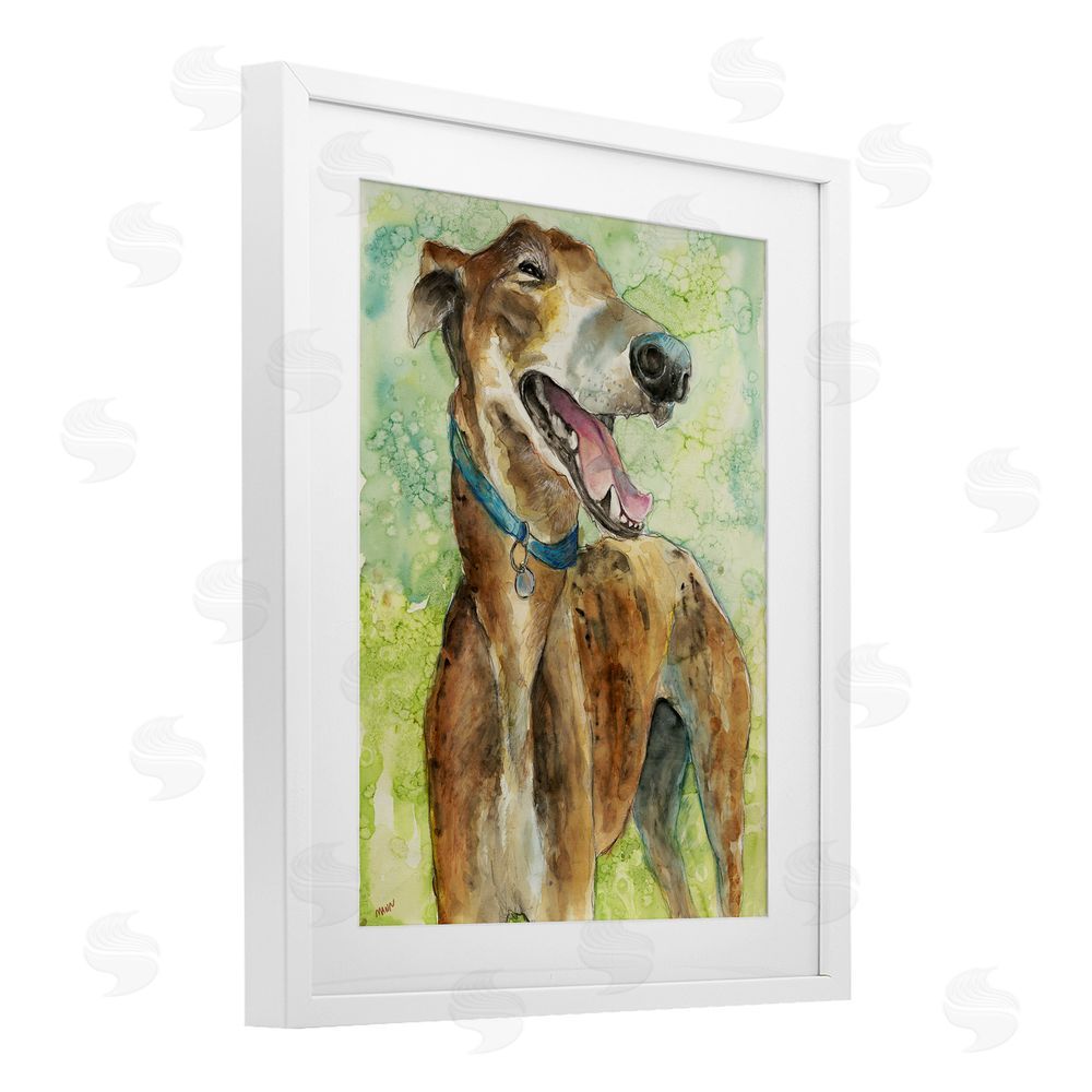 Patti Mann Greyhound Smile Watercolor White Framed Print Under Glass with Mat Wall Art