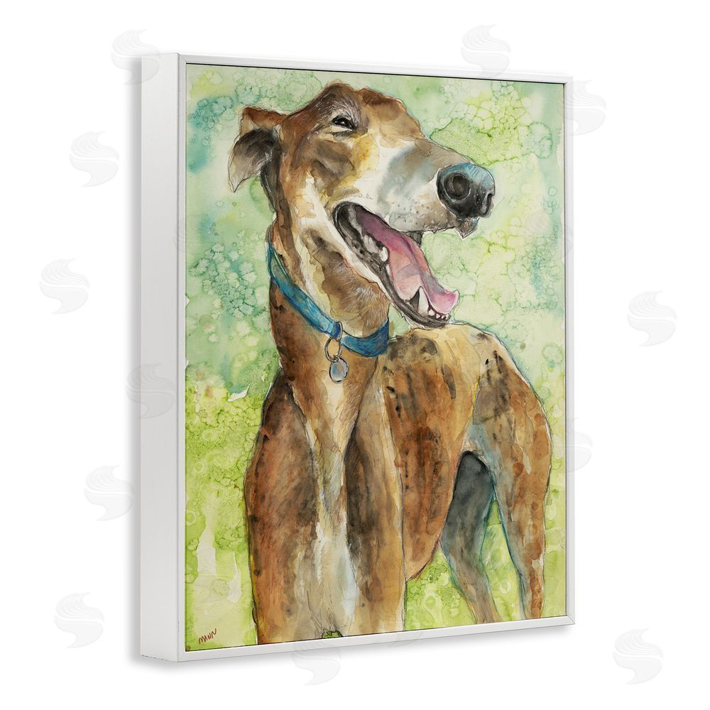 Patti Mann Greyhound Smile Watercolor White Framed Giclee Wall Art Print