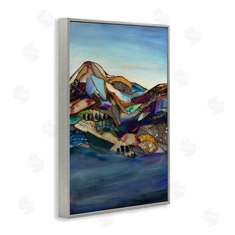 Van Horne-Borcherding Patchwork Collaged Mountains Gray Framed Giclee Wall Art Print