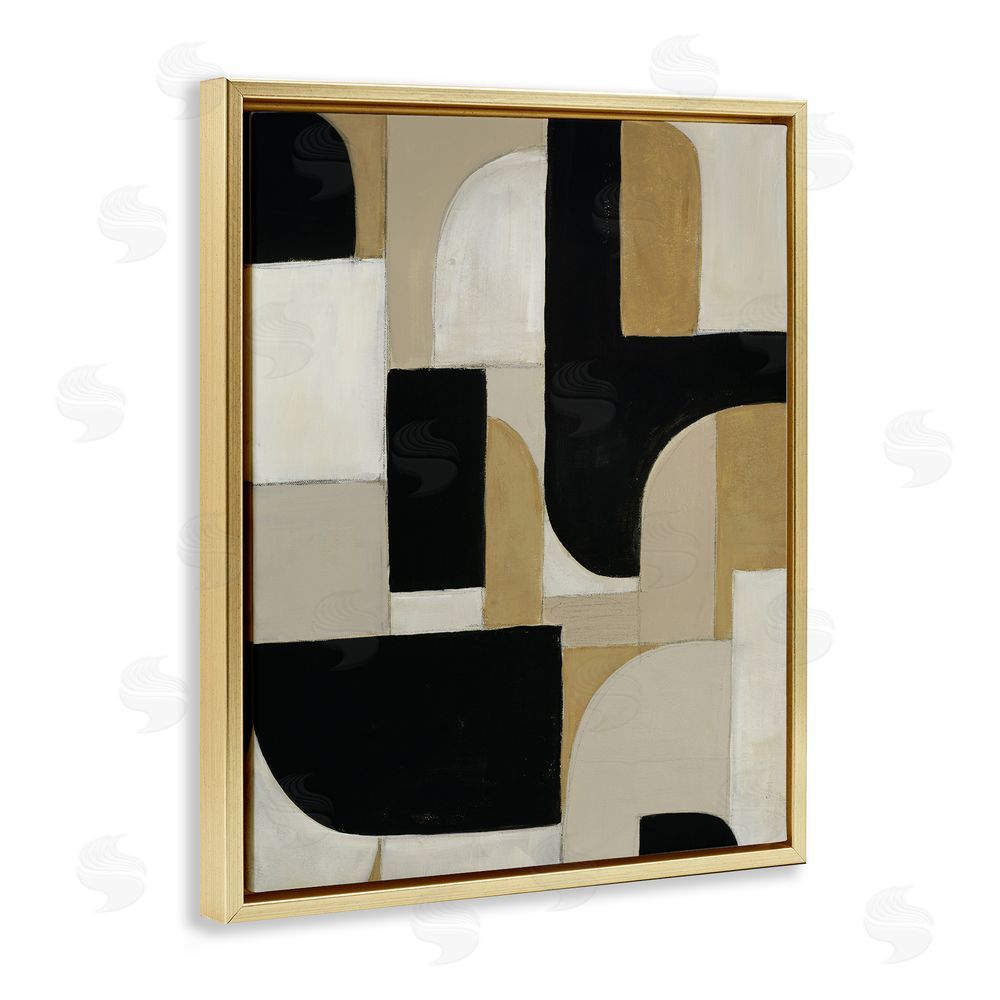 Kippi Leonard Black & Neutral Shapes Gold Floating Frame Canvas Wall Art Print