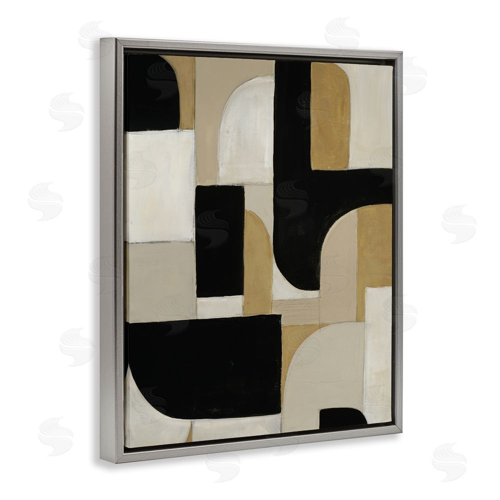 Kippi Leonard Black & Neutral Shapes Gray Floating Frame Canvas Wall Art Print
