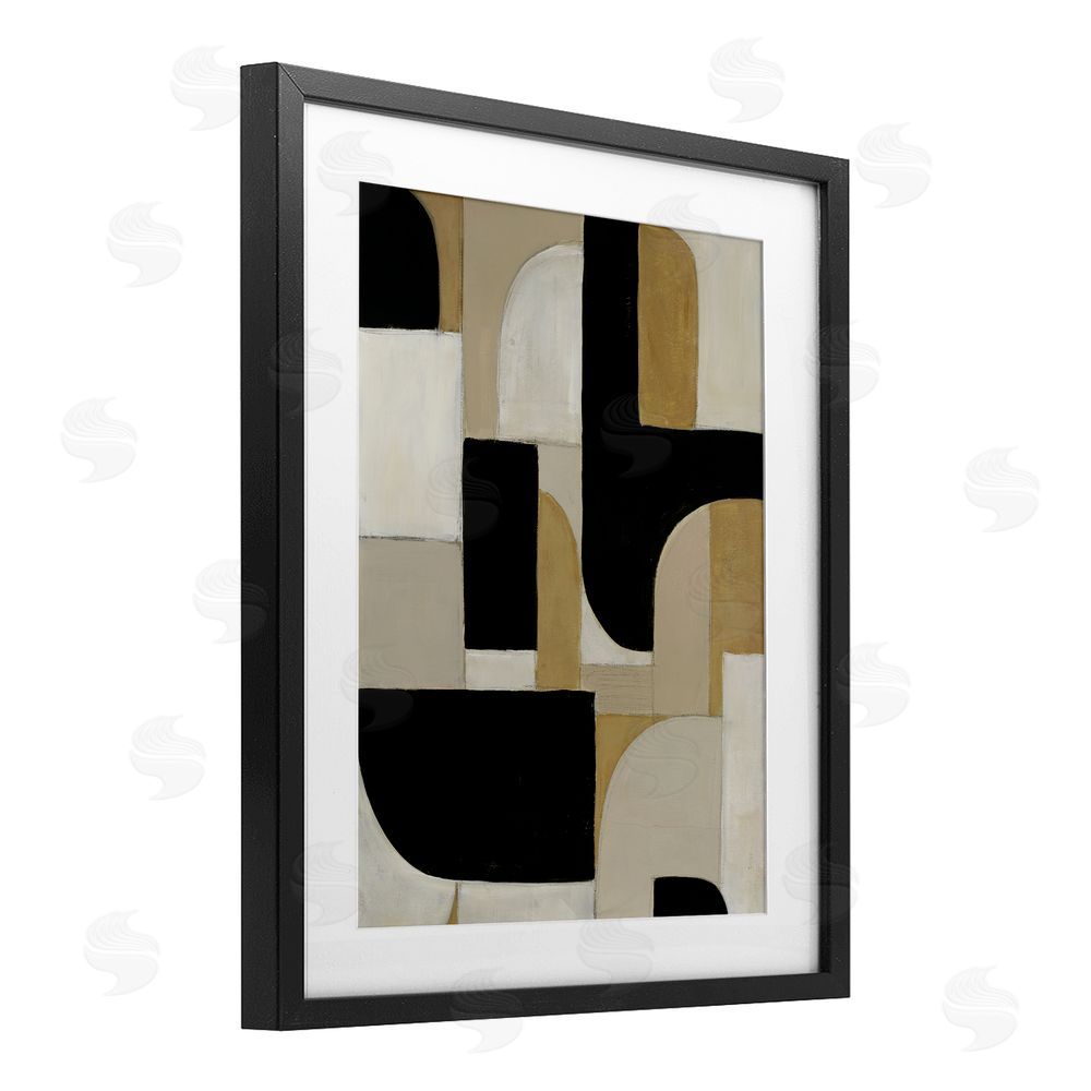 Kippi Leonard Black & Neutral Shapes Black Framed Print Under Glass Wall Art