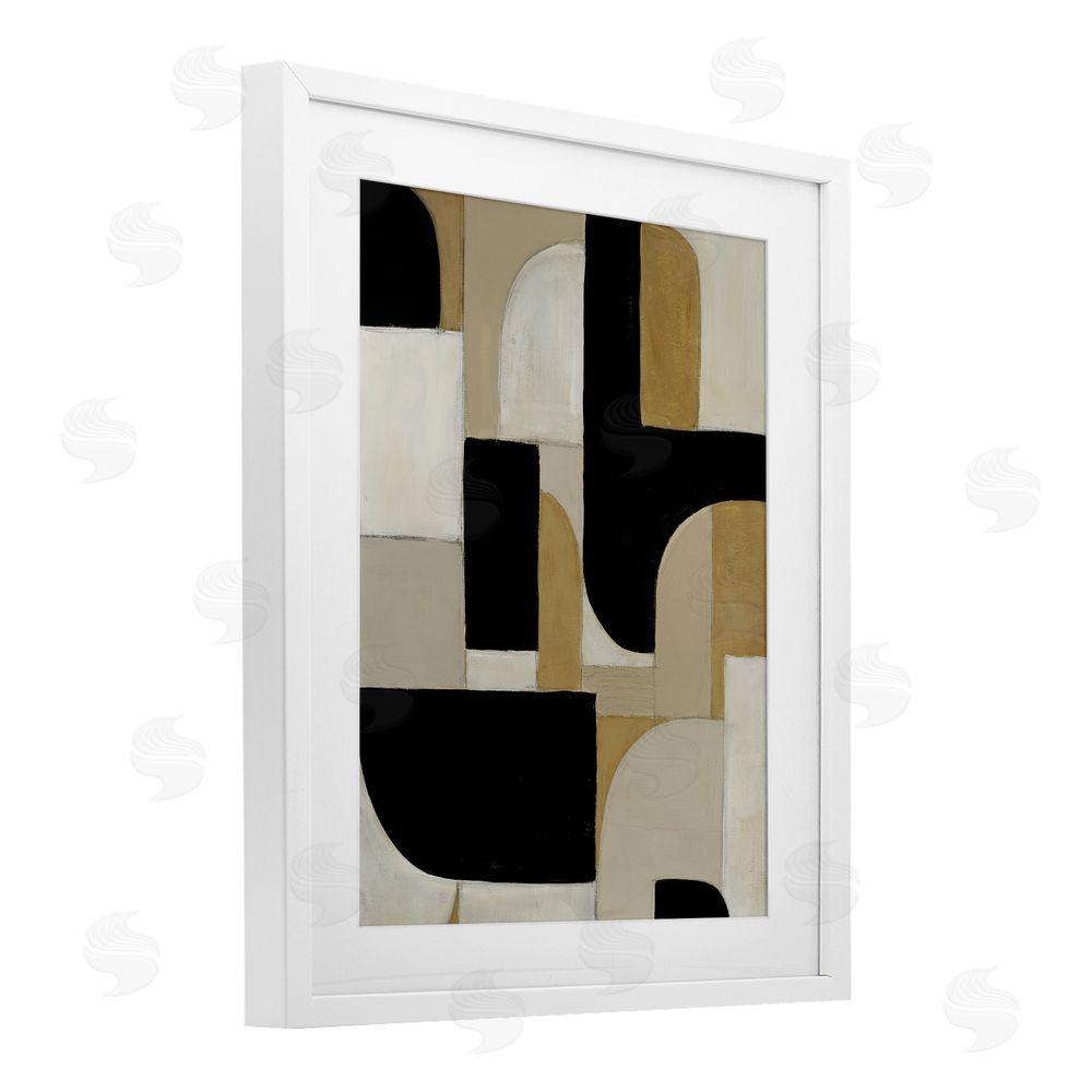 Kippi Leonard Black & Neutral Shapes White Framed Print Under Glass Wall Art