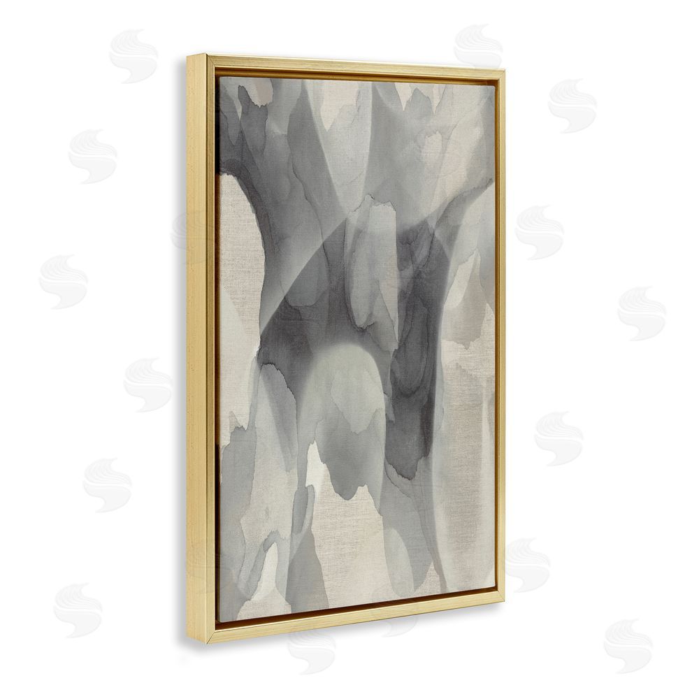 Kippi Leonard Monochrome Watery Drips Gold Floating Frame Canvas Wall Art