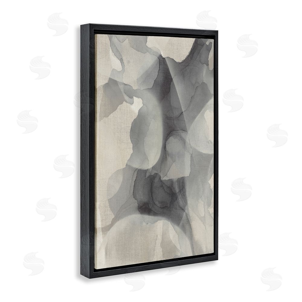 Kippi Leonard Mottled Monochrome Abstract Black Floating Frame Canvas Wall Art
