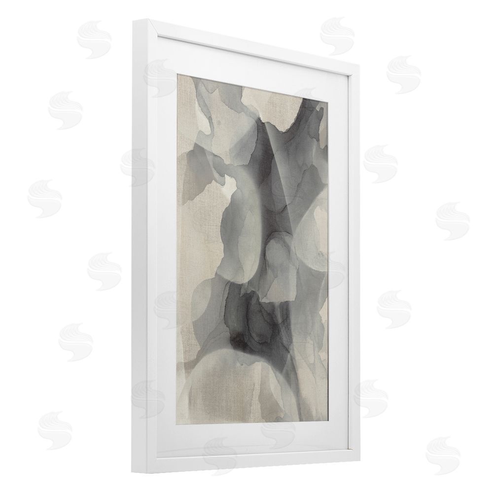 Kippi Leonard Mottled Monochrome Abstract White Framed Print Under Glass with Mat Wall Art