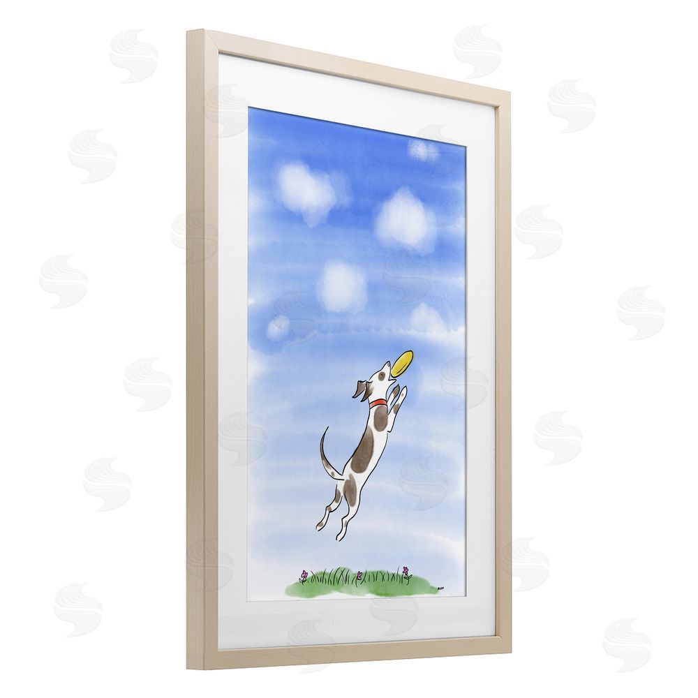 Patti Mann Dog Catching Frisbee Brown Framed Print Under Glass with Mat Wall Art