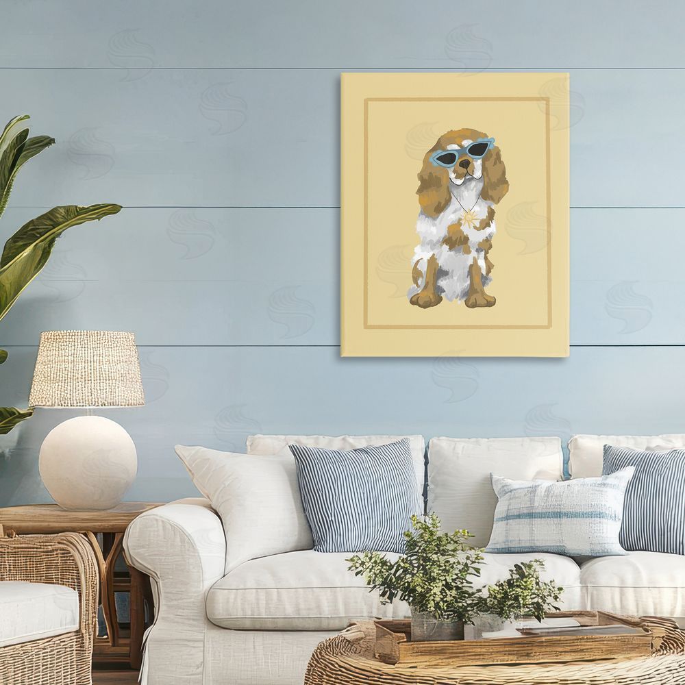 Sadie Harper Coolest Dog & Sunglasses Stretched Canvas Wall Art in Room