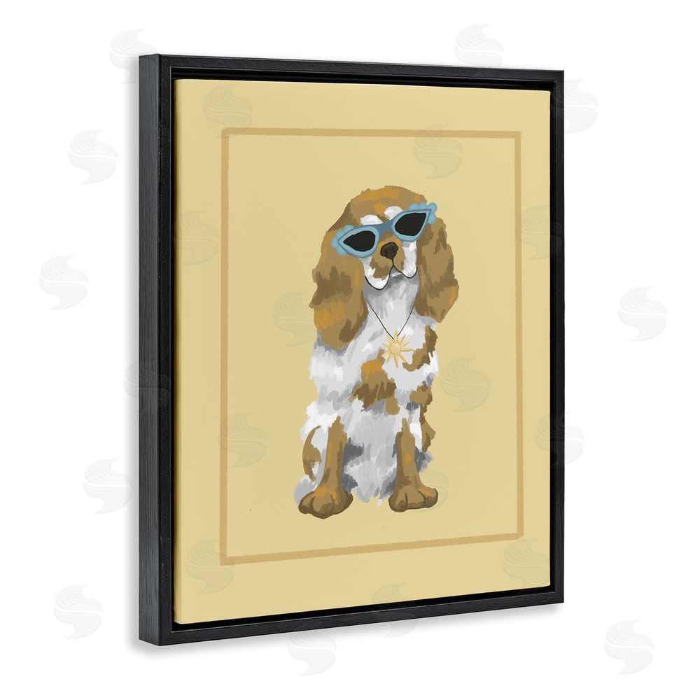 Sadie Harper Coolest Dog & Sunglasses Black Floating Frame Canvas Wall Art Print