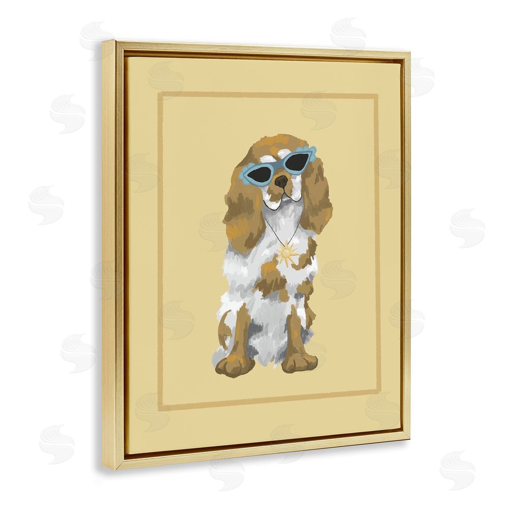 Sadie Harper Coolest Dog & Sunglasses Gold Floating Frame Canvas Wall Art Print