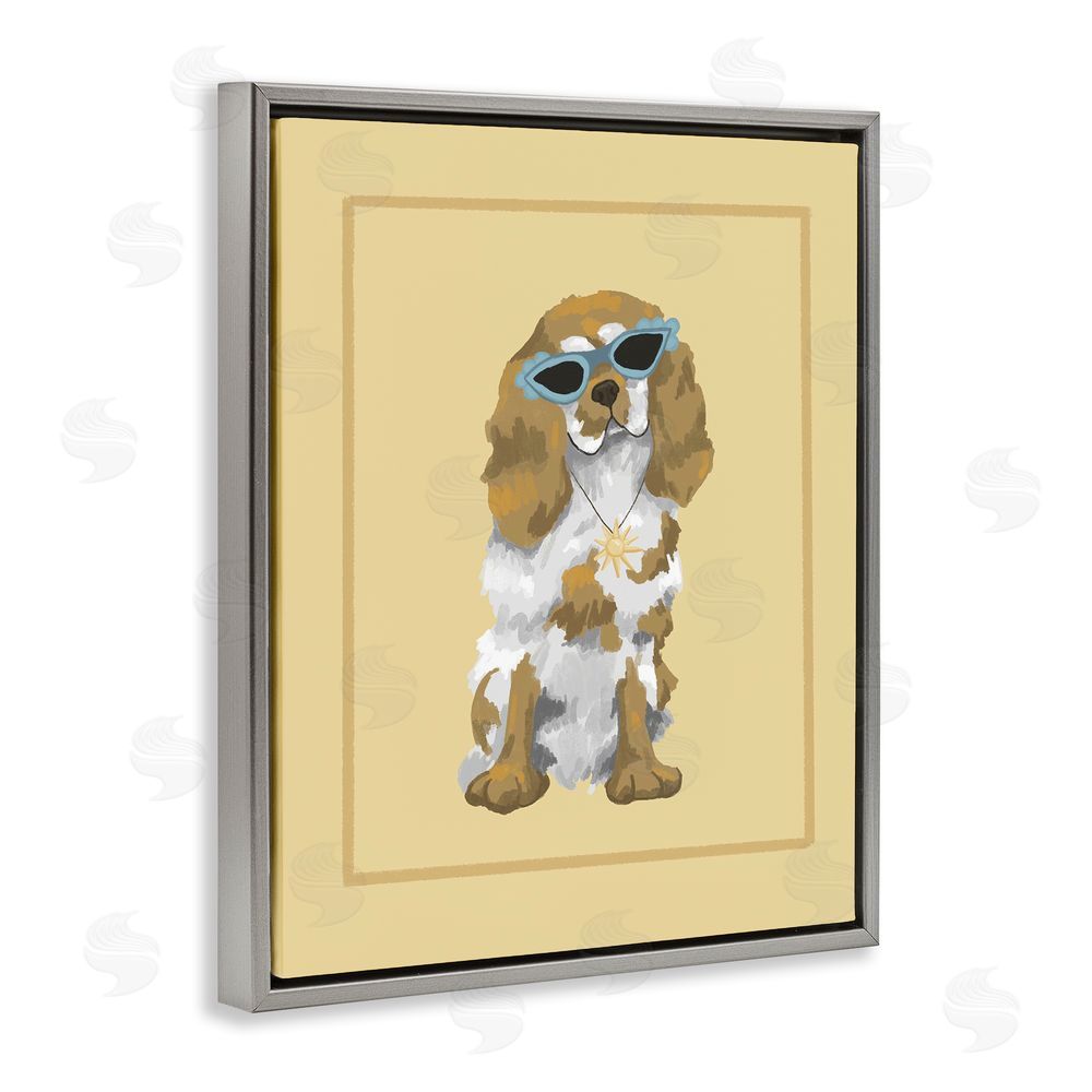 Sadie Harper Coolest Dog & Sunglasses Gray Floating Frame Canvas Wall Art Print