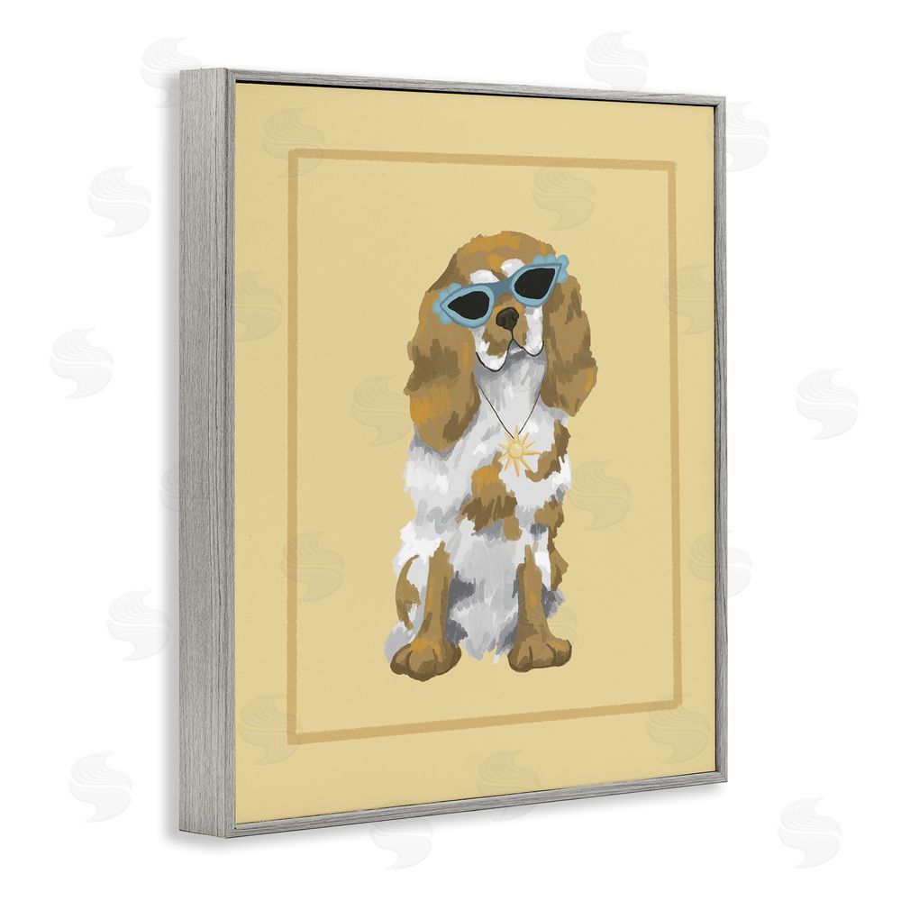 Sadie Harper Coolest Dog & Sunglasses Gray Framed Giclee Wall Art Print