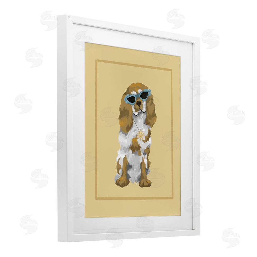 Sadie Harper Coolest Dog & Sunglasses White Framed Print Under Glass Wall Art