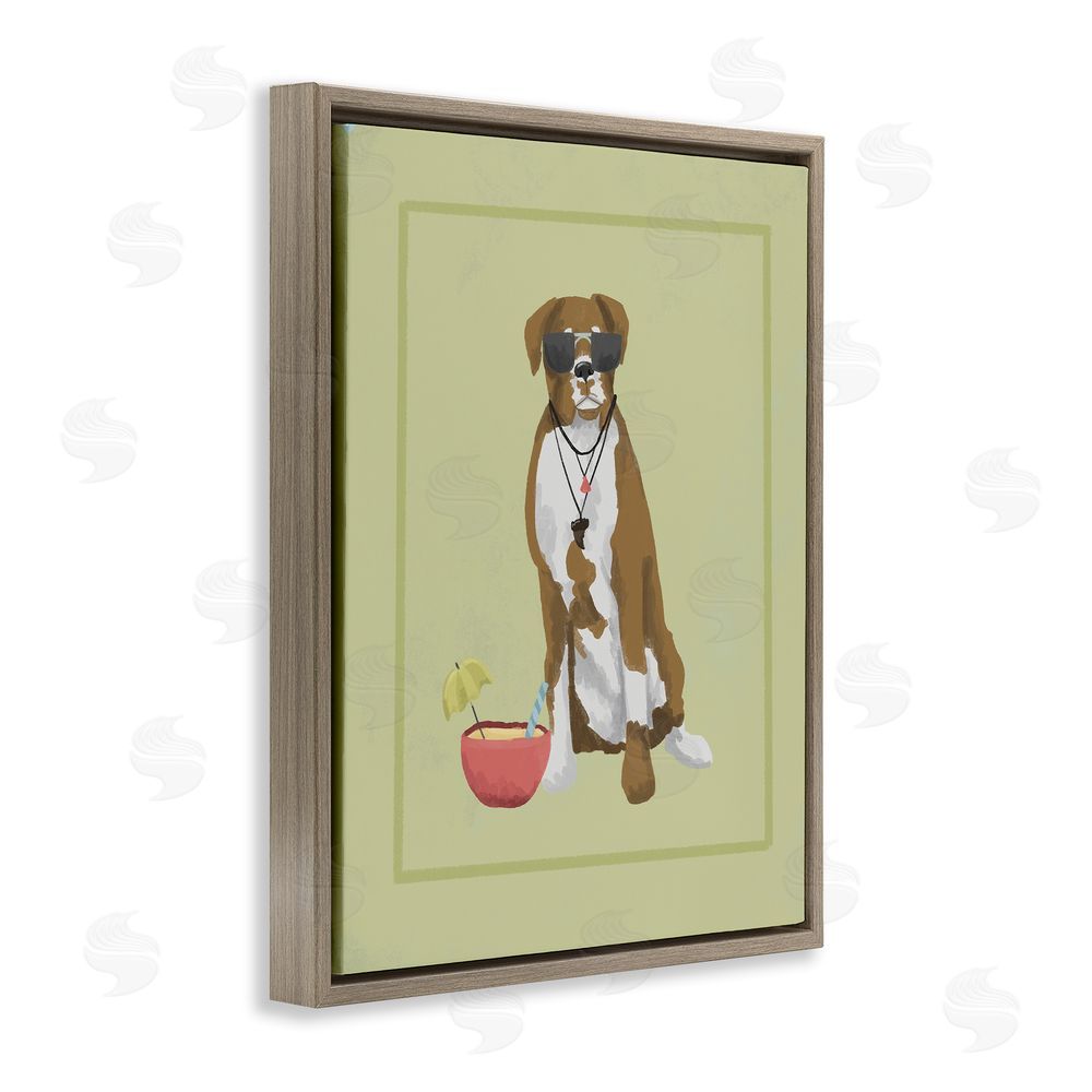 Sadie Harper Boxer Beach Day Brown Floating Frame Canvas Wall Art Print