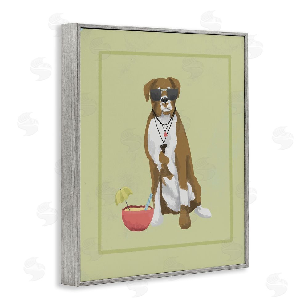 Sadie Harper Boxer Beach Day Gray Framed Giclee Wall Art Print