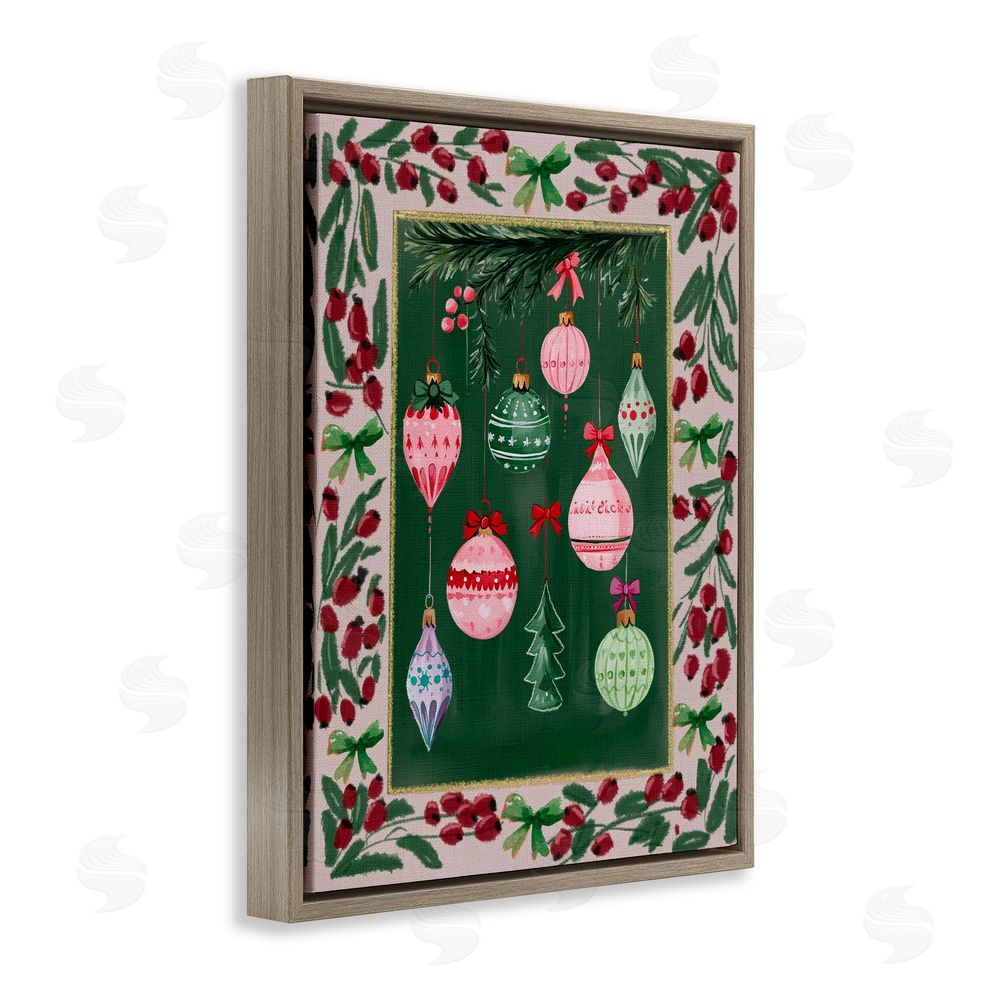 Yen Festive Ornaments Botanical Border Brown Floating Frame Canvas Art Print