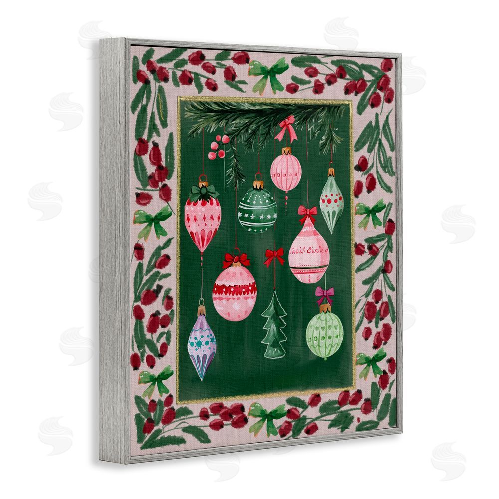 Yen Festive Ornaments Botanical Border Gray Framed Giclee Art Print