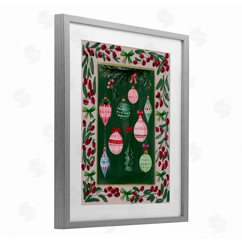 Yen Festive Ornaments Botanical Border Gray Framed Print Under Glass Art