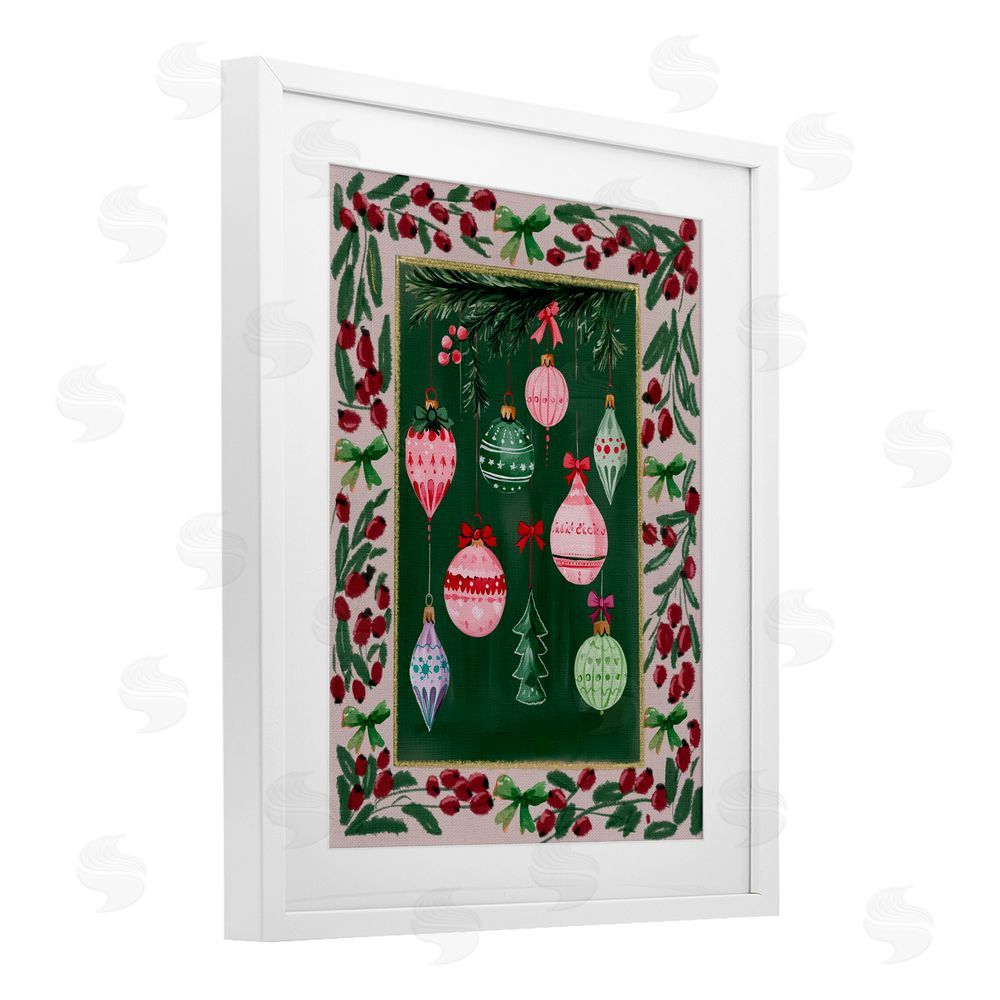 Yen Festive Ornaments Botanical Border White Framed Print Under Glass Art