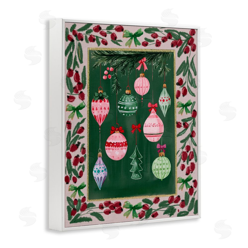 Yen Festive Ornaments Botanical Border White Frame Giclee Art Print