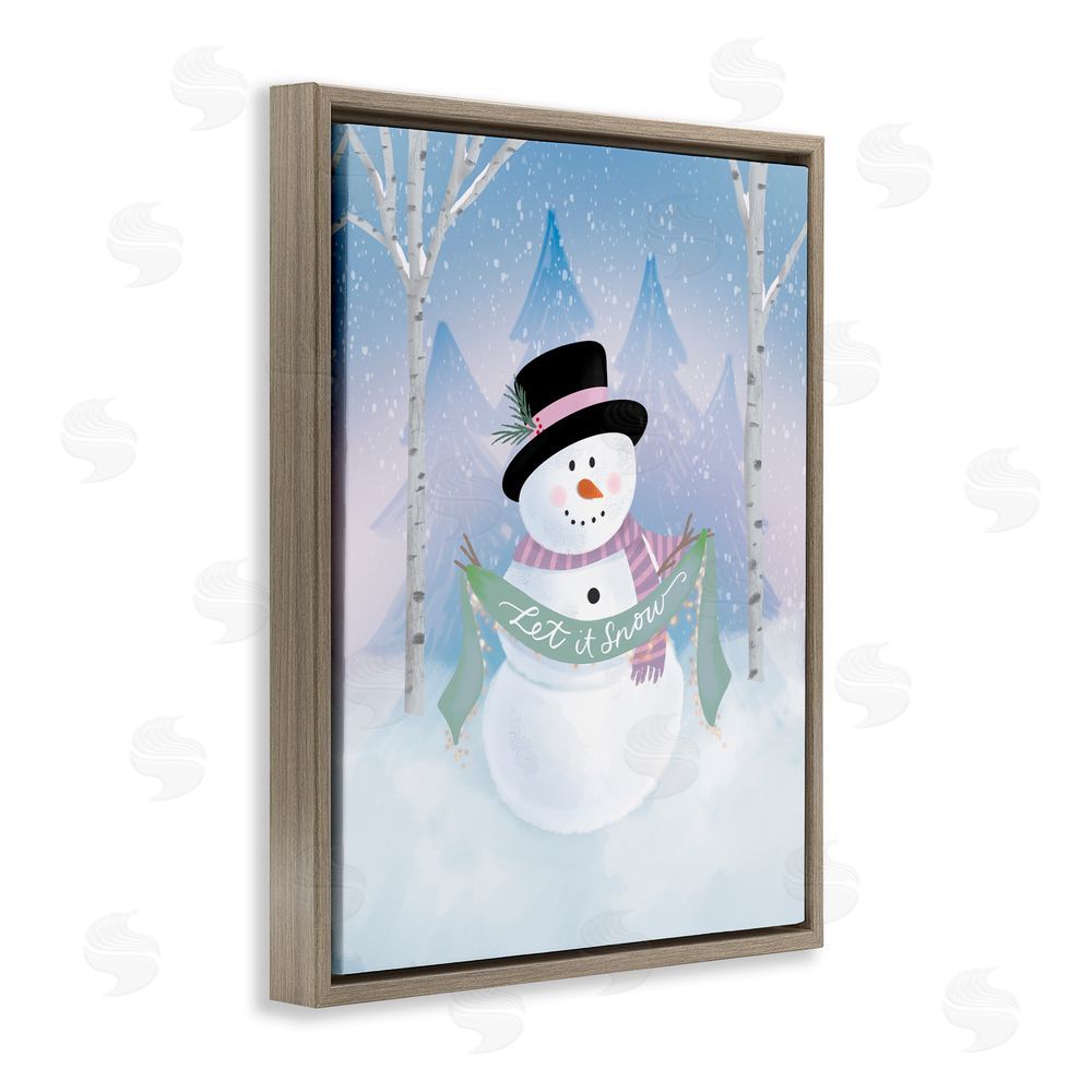 Sandra Picco Let It Snow Soft Snowman Brown Floating Frame Canvas Art Print