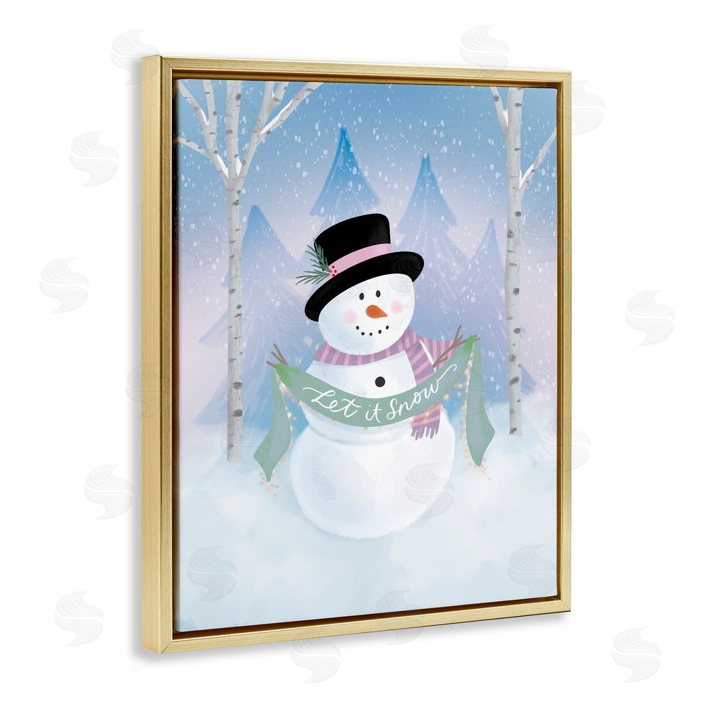 Sandra Picco Let It Snow Soft Snowman Gold Floating Frame Canvas Art Print