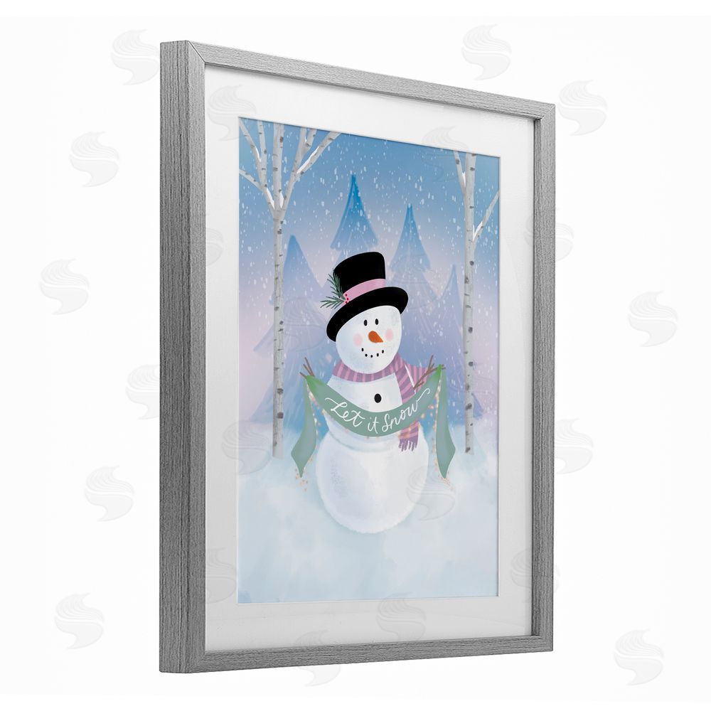 Sandra Picco Let It Snow Soft Snowman Gray Framed Print Under Glass Art