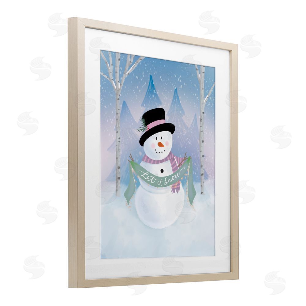 Sandra Picco Let It Snow Soft Snowman Birch Framed Print Under Glass Art