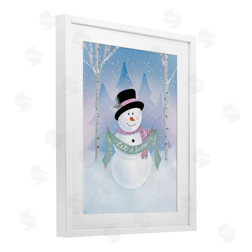 Sandra Picco Let It Snow Soft Snowman White Framed Print Under Glass Art