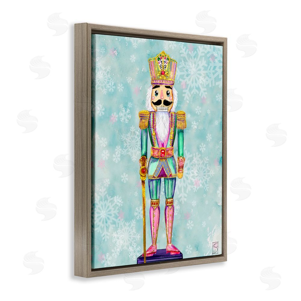 Sara Culpepper Pastel Nutcracker over Snowflakes Brown Floating Frame Canvas Art Print