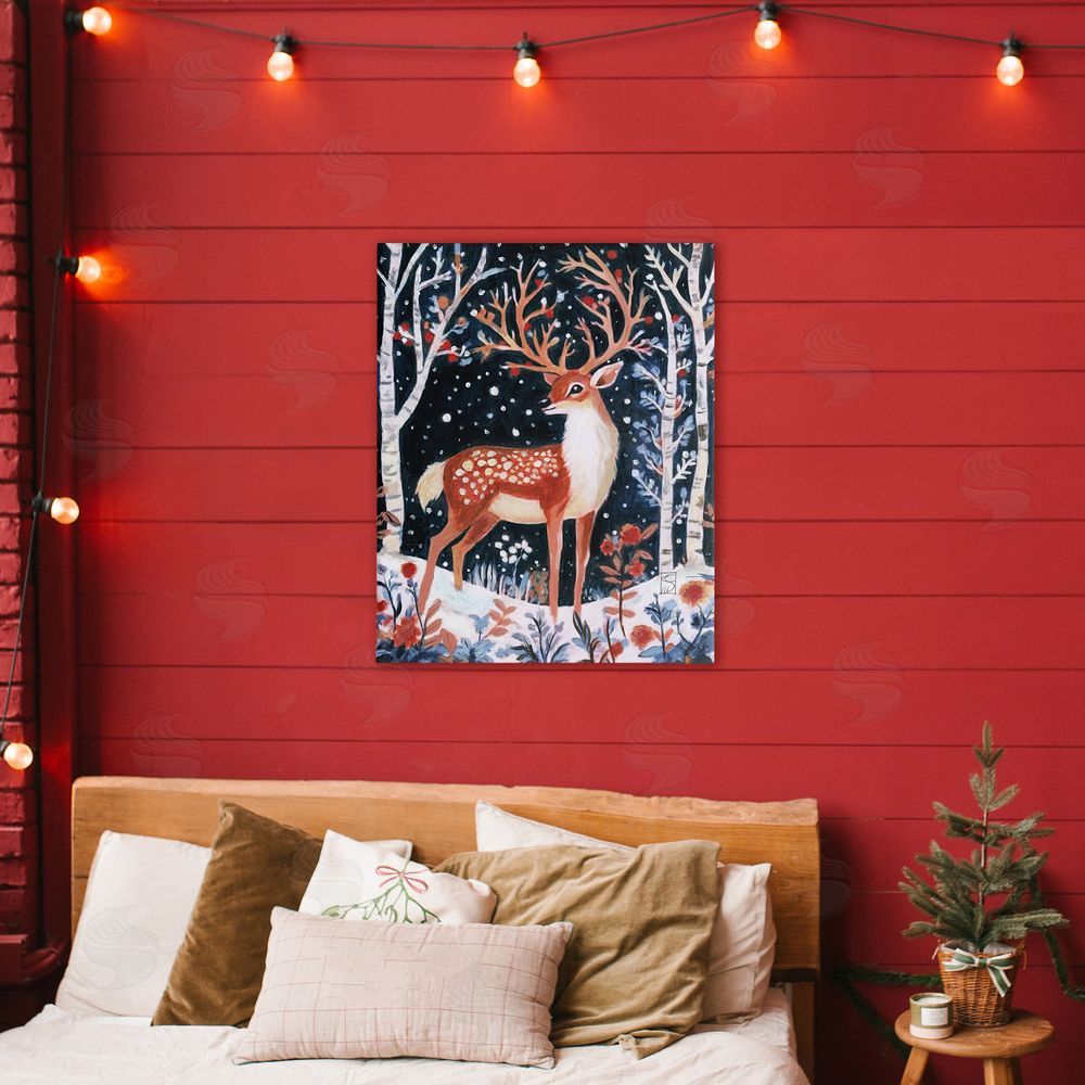 Sara Culpepper Woodland Deer Winter Night Printed Wall Art in Room