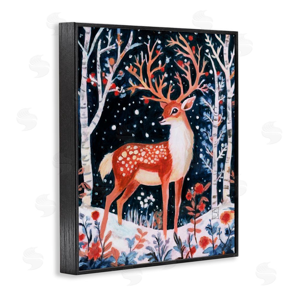Sara Culpepper Woodland Deer Winter Night Black Framed Giclee Art Print