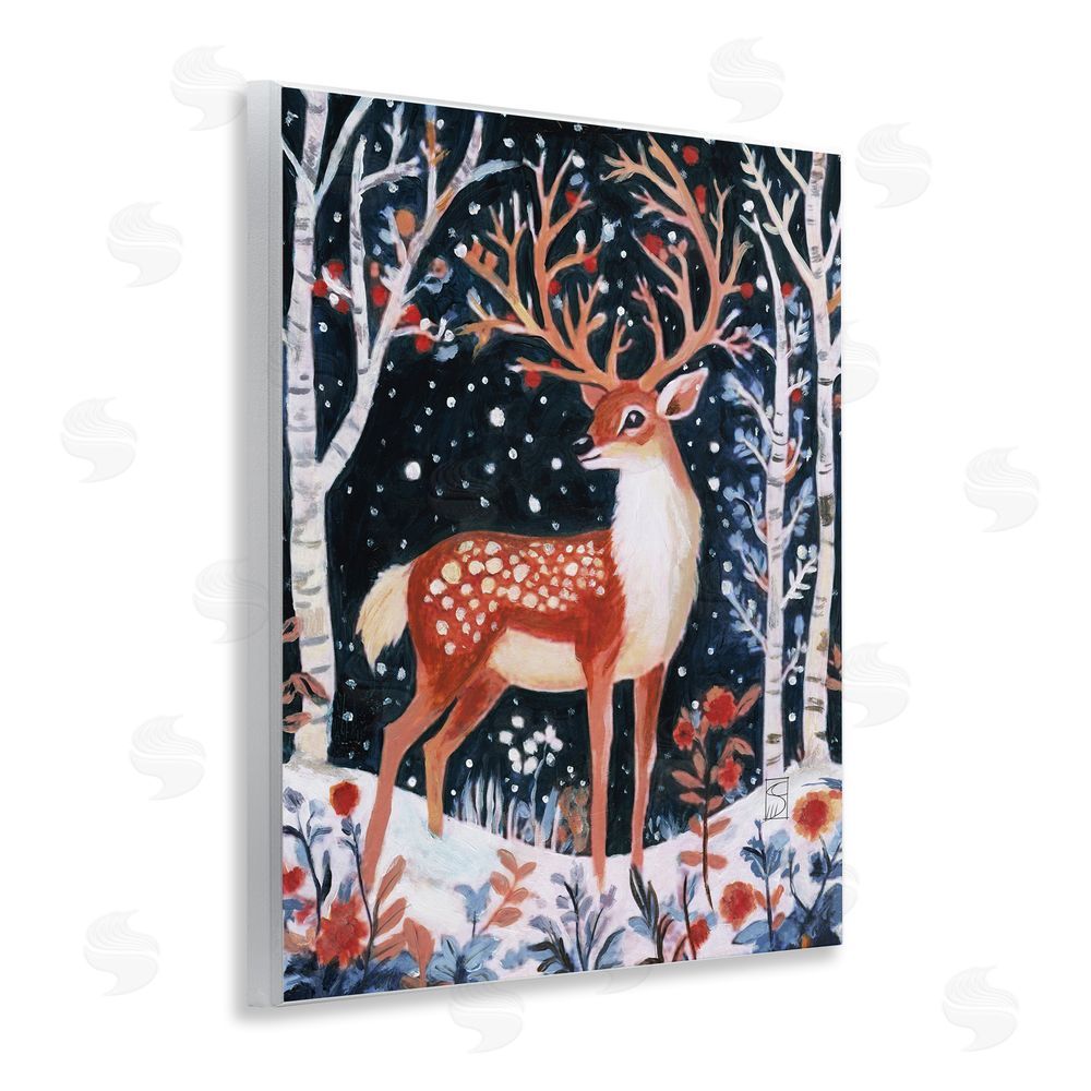 Sara Culpepper Woodland Deer Winter Night Wall Plaque Art Print