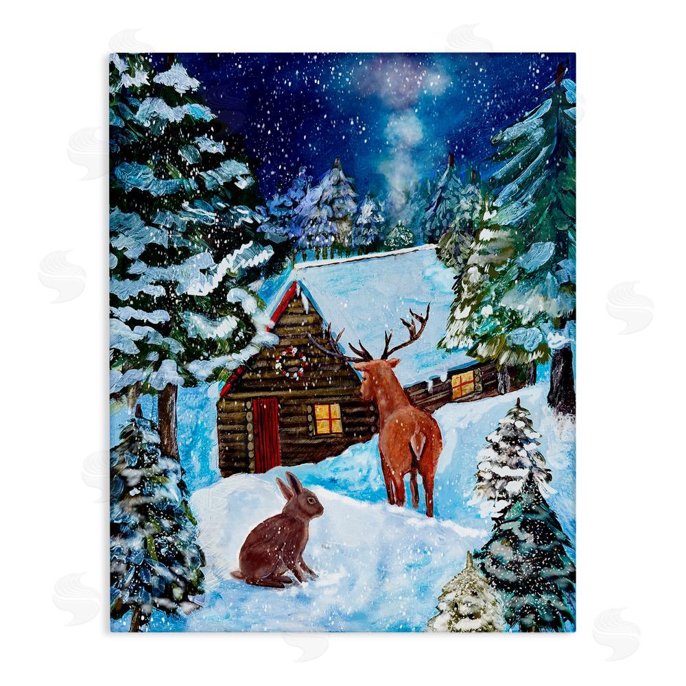 Patricia Reynolds Snowy Christmas Log Cottage Canvas Wall Art Print