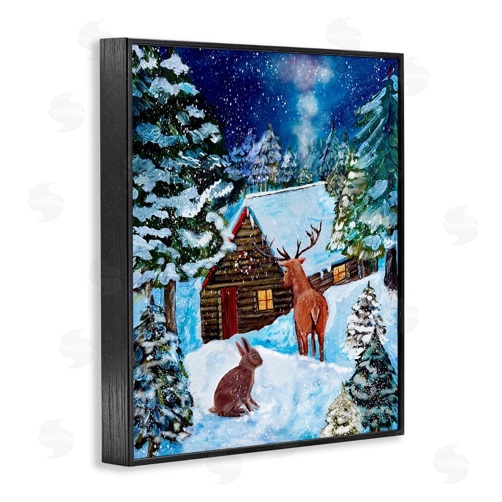 Patricia Reynolds Snowy Christmas Log Cottage Black Framed Giclee Art Print